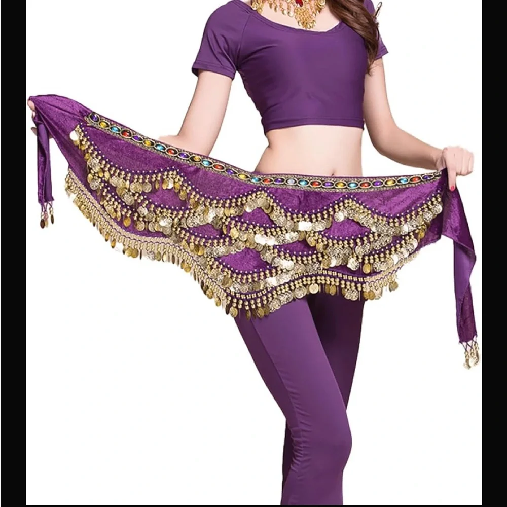 Purple and Gold Belly Dance Hip Scarf